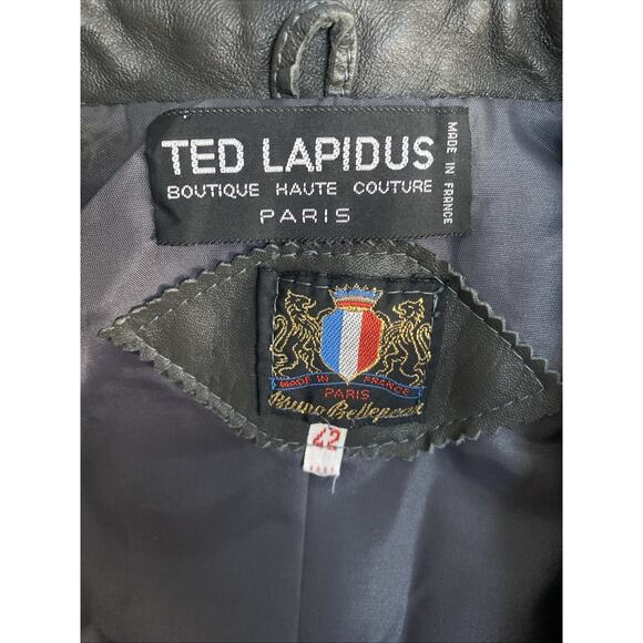 Ted Lapidus Leather Jacket Blazer Gray Long Sleeve France Pockets Vintage 42 L - Picture 8 of 8